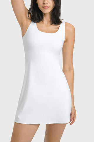 Millennia Square Neck Sports Tank Dress with Full Coverage Bottoms Trendsi