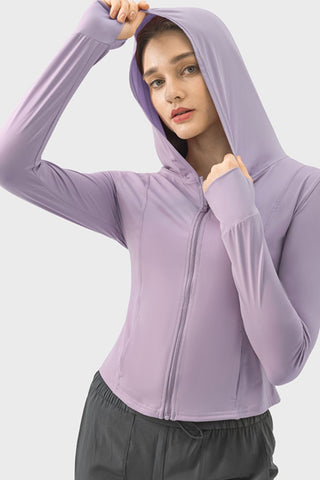 Millennia Pocketed Zip Up Hooded Long Sleeve Active Outerwear Trendsi