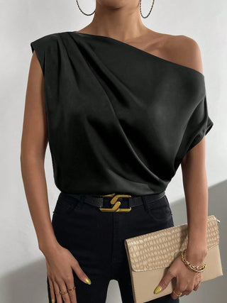 Ruched Single Shoulder Blouse Divacious