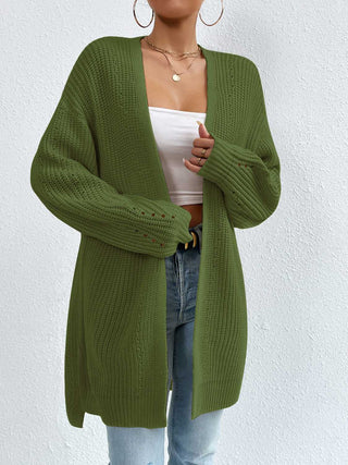 Open Front Dropped Shoulder Slit Cardigan Divacious