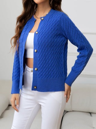 Round Neck Cable-Knit Buttoned Knit Top Divacious