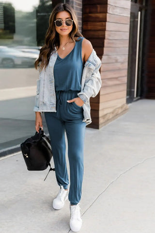 Drawstring Round Neck Sleeveless Jumpsuit Divacious