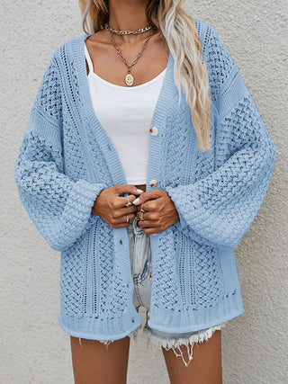 Openwork Button Front Cardigan Divacious