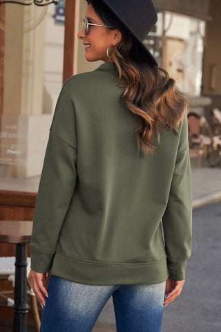 Half Zip Dropped Shoulder Long Sleeve Sweatshirt Divacious