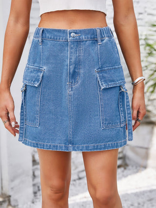 Pocketed Buttoned Denim Skirt Divacious