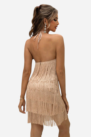 Halter Neck Fringe Top and Skirt Set Trendsi