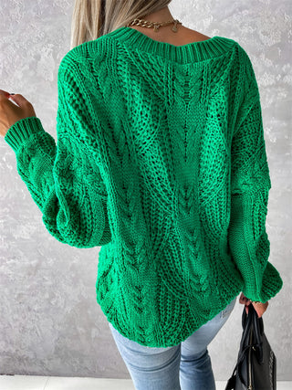 V-Neck Cable-Knit Long Sleeve Sweater Divacious