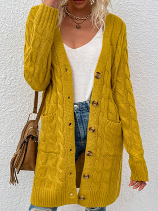 Cable-Knit Button Down Cardigan with Pockets Divacious