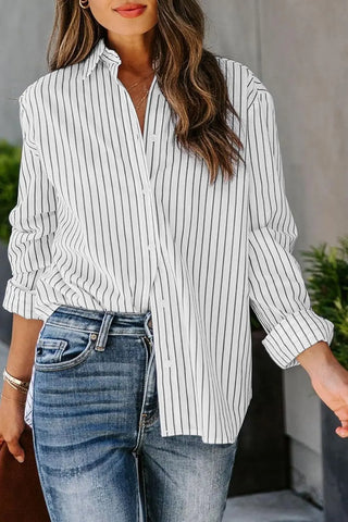 Striped Button Up Long Sleeve Shirt Divacious