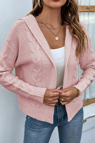 Cable-Knit Dropped Shoulder Hooded Cardigan Divacious