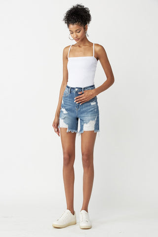 High Waisted Distressed Denim Shorts Divacious