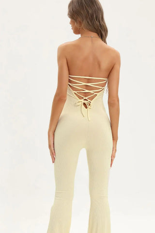 Lace-Up Strapless Jumpsuit Divacious