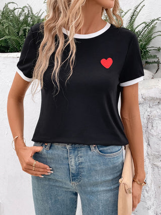 Heart Round Neck Short Sleeve T-Shirt Divacious