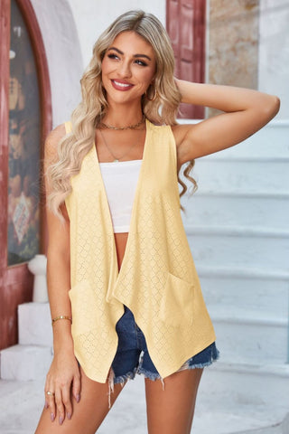 Eyelet Open Front Sleeveless Cardigan Divacious