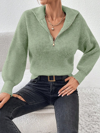 Half Zip Dropped Shoulder Sweater - Divacious