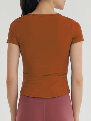 Notched Neck Short Sleeve Active Top Trendsi