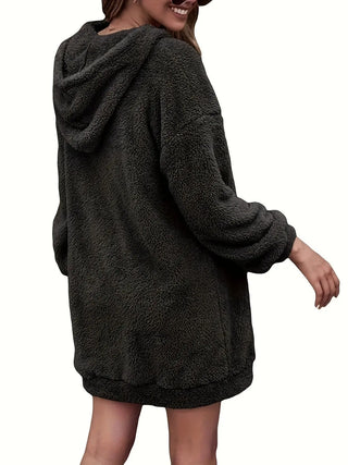 Half Zip Dropped Shoulder Oversized Hoodie Divacious