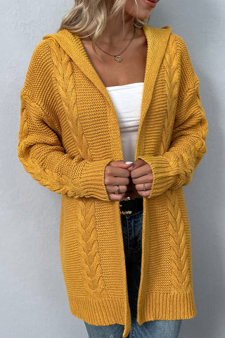 Cable-Knit Dropped Shoulder Hooded Cardigan Divacious