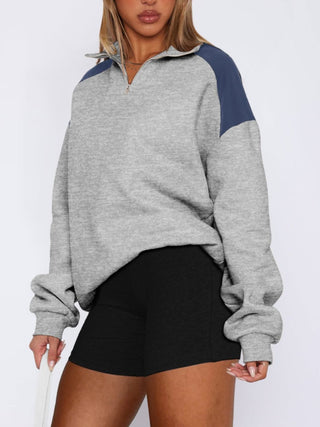 Contrast Quarter Zip Long Sleeve Sweatshirt - Divacious