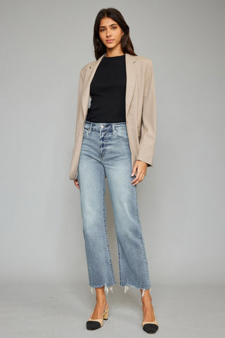 Kancan High Waist Raw Hem Cropped Wide Leg Jeans Divacious