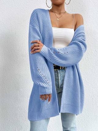 Open Front Dropped Shoulder Slit Cardigan Divacious