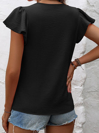 Ruffled Round Neck Cap Sleeve Blouse Divacious