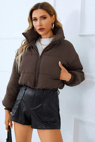 Zip-Up Winter Coat with Pockets Divacious