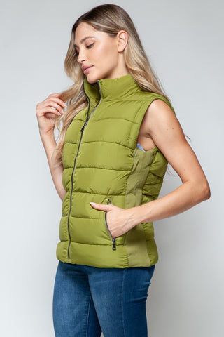 Snobbish Zip Up Turtleneck Vest with Pockets Trendsi