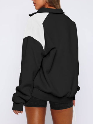 Contrast Quarter Zip Long Sleeve Sweatshirt - Divacious