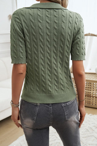 Cable-Knit Short Sleeve Sweater Divacious