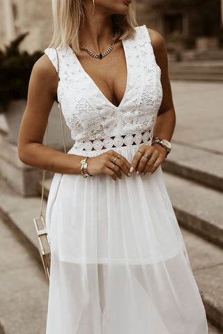 Slit Lace Detail V-Neck Dress Trendsi