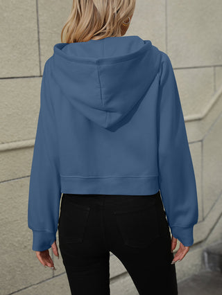 Raglan Sleeve Zip-Up Hoodie with Pocket Divacious