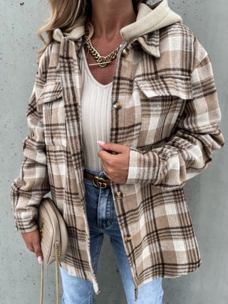 Plaid Dropped Shoulder Hooded Jacket Divacious