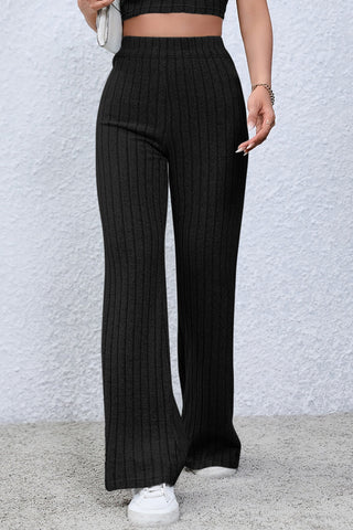 Full Size Ribbed High Waist Flare Pants Divacious