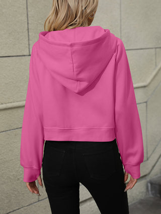 Raglan Sleeve Zip-Up Hoodie with Pocket Divacious