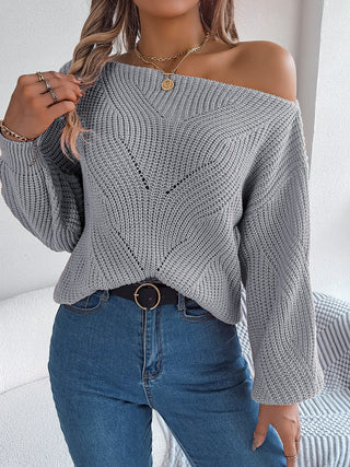 Openwork Long Sleeve Sweater Divacious