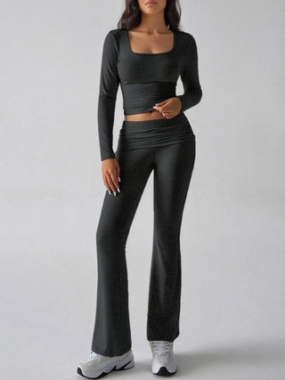 Square Neck Long Sleeve Top and Pants Set - Divacious