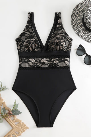 Lace V-Neck Sleeveless One-Piece Swimwear Divacious