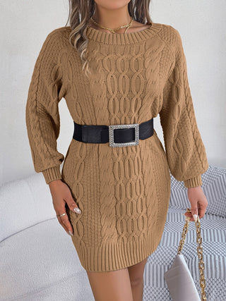 Cable-Knit Round Neck Sweater Dress Divacious