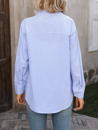 Striped Button Up Long Sleeve Shirt Divacious