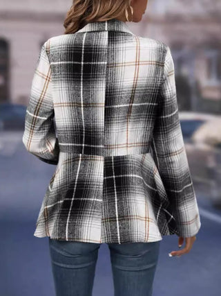 Plaid Button Up Long Sleeve Jacket Divacious