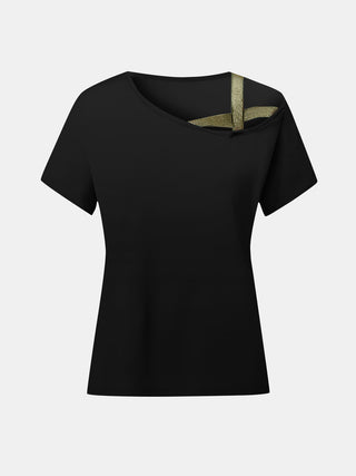 Asymmetrical Neck Short Sleeve T-Shirt Divacious