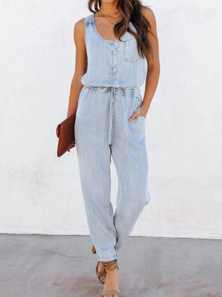 Drawstring Waist Sleeveless Jumpsuit Divacious