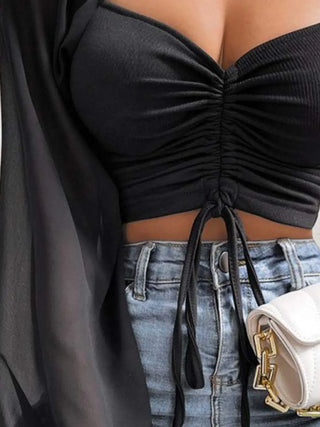 Drawstring Sweetheart Neck Cropped Top Divacious