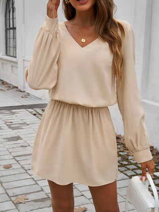 Devine Cutout V-Neck Long Sleeve Mini Dress Trendsi