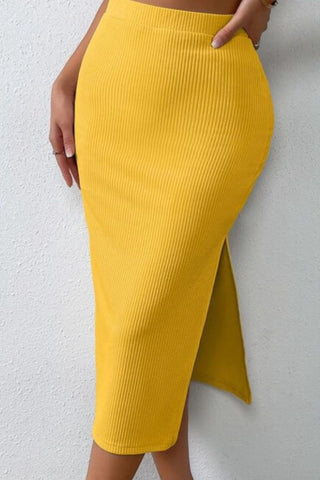 Ribbed Round Neck Tank and Slit Skirt Sweater Set Trendsi