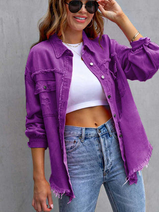 Distressed Drop Shoulder Denim Jacket Divacious