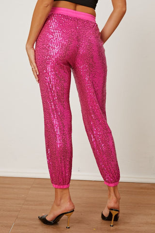 Sequin Drawstring Pants with Pockets Divacious