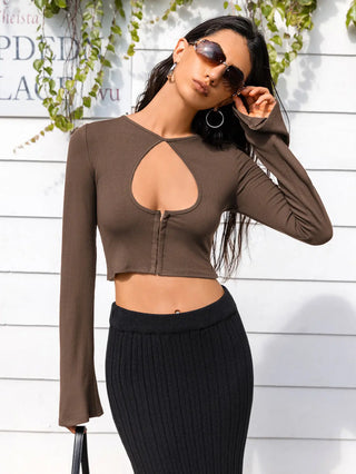 Long Sleeve Cutout Zip Up Crop Top Divacious