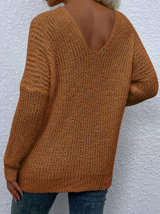 Rib-Knit V-Neck Tunic Sweater Divacious